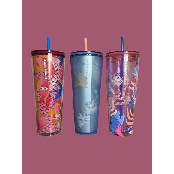 Lot of 3 Starbucks 2023 SPRING FLOWER Venti Cold Cup Tumblers | Pink Blue Floral - Picture 2 of 15